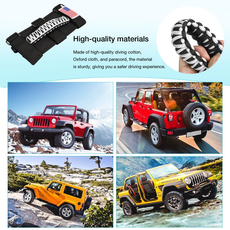 Gaizon 4 Pack Grab Handles Roll Bar Paracord Handgrip Handles with America Flag Pattern Replacement for Jeep Wrangler YJ TJ JK JL Gladiator JT 1955-2022(White) - Image 5